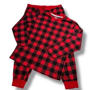 George Mens Christmas Theme Pajamas Holiday Sleepwear Set Plaid Red Black XL